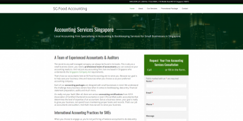 SG Food Accounting home page above the fold design