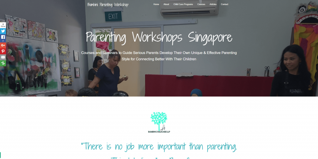 Singapore parenting workshops home page above the fold design