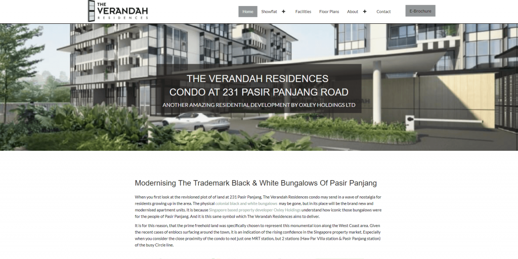 Verandah Residences home page above the fold design